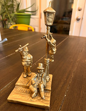Vintage Solid Brass London Victorian scene drunk/policeman/naughty kid lamppost picture