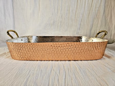 Vintage Copper Baking Roasting Pan Nickel Lined w/ Brass Handles 15”x 10” Korea picture