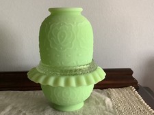Fenton Persian Medallion Lime Sherbert Satin Uranium GLOW Three Piece Fairy Lamp picture