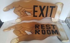Vintage Handmade Folk Art Exit And Restroom Signs Pointing Fingers picture