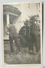 1907-14 Vintage RPPC Postcard~Funny Shot of Two Guys Comparing Overalls picture