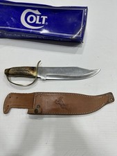 VTG Colt CT801 Stone Mountain Bowie Knife Stag Handle D Guard Sheath picture