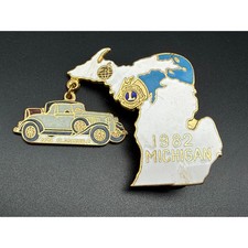 Vintage 1982 Michigan Lions Club Pin 1929 Oldsmobile Dangle Charm Enamel picture