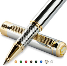 Scriveiner Silver Chrome Rollerball Pen - Stunning Luxury Pen, Real Gold Plating picture