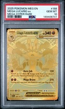 MEGA LUCARIO EX 2025 POKEMON MEGA EVOLUTION #188 MEGA HYPER RARE PSA 10 picture