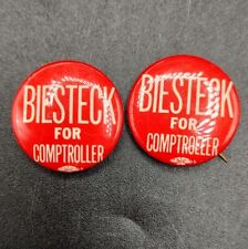 2 Vtg Biesteck For Comptroller Pin Back Button picture