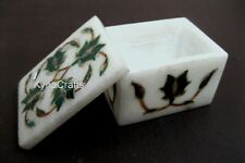 2.5x1.5 Inches Trinket Box Inlaid with Malachite Stone White Marble Hair Pin Box picture