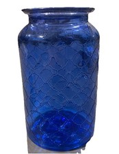 Cobalt Blue Glass Vase w/ Etched Pattern 7