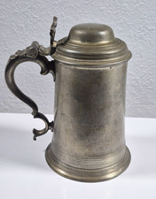 Antique 18thC George III British Pewter Quart Lidded Tankard Stamped Hallmarks picture