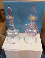 New Avon 2006 Iridescent Glass Perfume Bottles 1 Pink And 1 Blue With Gold Trim picture