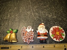 Lot Of 4 Vintage Christmas Refrigerator Magnets Santa Bells Pointsettia  picture