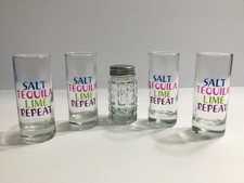 Cristar Shot Glasses 2 oz Salt Tequila Lime Repeat Set Of 4 New FREE Salt Shaker picture