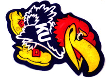 Vintage Kansas University Jayhawk Felt Patch, KU Emblem BIRD 7x4 1/2 picture