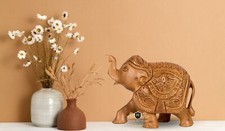 Vintage Wooden Elephant Figurine Statue - Antique Art Home Decor - Feng Shui picture