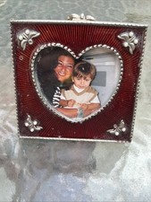 Vintage Heart Shaped Red Enamel Textured Radial Lines Mimicking Sunburst Frame picture