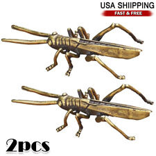 2pcs Solid Brass Locust Figurines Antique Statue Insect Animal Tea Tray Decor US picture