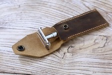 Personalized vintage distressed leather safety razor travel case cover picture