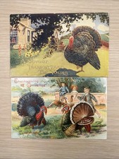 Lot of 2 Antique~Thanksgiving Postcards~with Turkeys Children Embossed picture