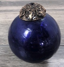 VTG Kugel German Dark Blue Glass Heavy 3” Ball Ornament 1900s Christmas Decor picture