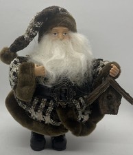 Rustic Pot Belly Woodland Santa Father Christmas 9” Faux Fur Coat Bird House picture
