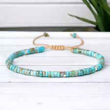 Natural Blue Turquoise Small Dainty Beads Healing Gemstone Women Men Bracelet1PC picture