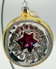 Vintage 4” Glass Christmas Ornament Large Reflector Pink Star Mica Meier Frank picture