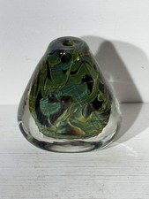 Hand Made Green Swirled Glass Paperweight/Bud Vase Artist Signed picture