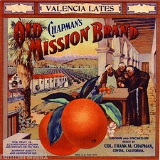 Covina Chapman's Old Mission Orange Citrus Fruit Crate Label Art Print picture