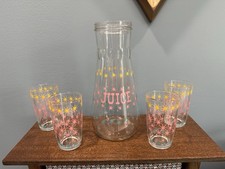 Vintage MCM Hazel Atlas Atomic Starburst Juice Carafe with 4 Glasses *No Lid* picture
