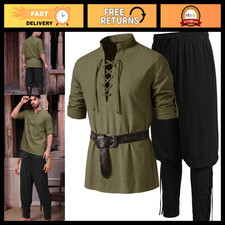 Runcati Mens Pirate Renaissance Medieval Viking 2‑Piece Costume Set picture