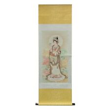 Chinese Hand Painted Kwan Yin with Willow Leaves & Vase Scroll JZ193 picture