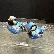 Vintage Goebel Blue Bird Figurines Pair CV72 West Germany Porcelain Sparrow Bird picture