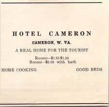 Hotel Cameron Home Cooking Good Beds Cameron W VA 1927 WV Clipping TAK1-M33 picture