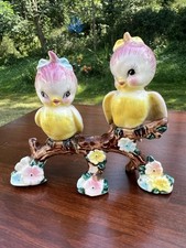 RARE Norcest Japan Anthropomorphic Yellow Pink Birds Branch Flowers Fine Ceramic picture