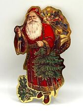 Vintage Christmas Cut Cardboard Double Sided Victorian Santa Claus Ornament picture