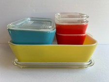 1947 Pyrex Primary Colors Refrigerator Set of Covered Dishes 501 502 503 w/Lids picture