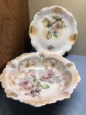 2 Vintage Germany Pink Rose w/ Peach Lustre SERVING dishes 10.5