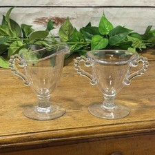 Imperial Glass Candlewick Footed Serving Cream Pitcher Sugar Bowl Clear Handled picture
