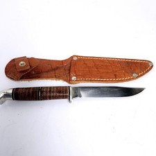 Vintage West-Cut K-3 Hunting Knife Stacked Leather Handle Boulder CO with Sheath picture
