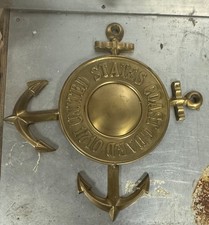 Vintage Brass US Coast Guard Crossed Anchors Wall Plaque picture