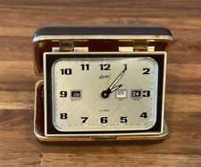 VTG Linden Folding Travel Alarm Clock W/Month, Day & Date Brown cover from Japan picture