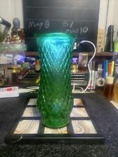 Vintage Emerald Green CFG  Glass Vase Diamond Cut Pattern Ruffle Edge Top picture