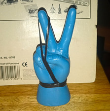 Vintage 1970's NOS Blue Plastic Peace Sign Hand hang from rearview mirror picture