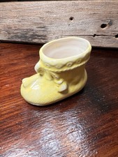 VTG Ceramic Baby Infant Shoe Bootie Planter Circa 1950s Yellow Glazed Vase picture