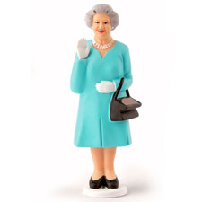 ❦ New KIKKERLAND Solar Powered Figurine WAVING QUEEN ELIZABETH II Turquoise Blue picture