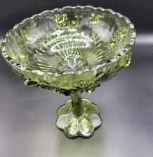 Vintage Fenton Rose Green Footed Pedestal Glass Compote Candy Dish Bowl 7-5/8