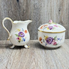 Meissen Porcelain Creamer & Covered Sugar Bowl Set  1924-34 Bunte Blume Floral picture