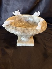 Vintage Italian Alabaster Bird Bath Hand Carved Stone 6” With 4 Birds picture
