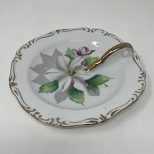 Rossetti Chicago Hand Painted Occupied Japan Lemon Dish Floral Gold Loop Handle picture