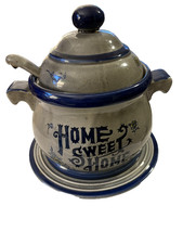 Home Sweet Home Stoneware-Soup Tureen Set Gray/Navy VTG picture
